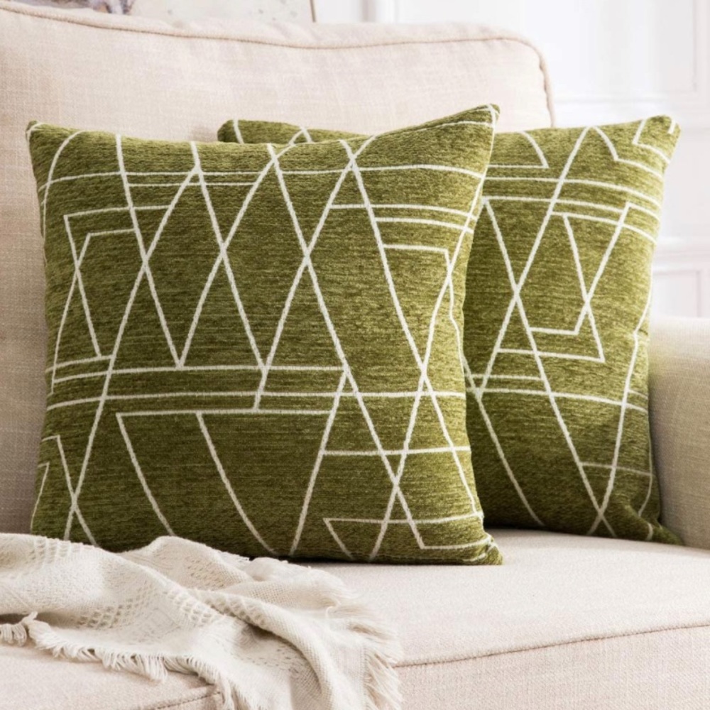 Luxury Home | Moss Green Soft Chenille Modern Geo Design Throw Pillow Covers